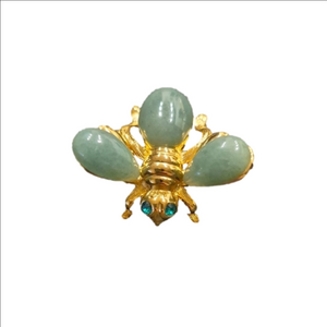 Vintage Joan Rivers Gold and Jade Bee Brooch
